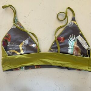 Boys + Arrows Olive Green and Charcoal Printed Triangle Bikini Top